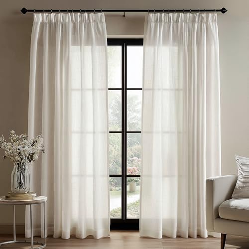 Kräuselband-Vorhänge – Voile-Vorhang aus Leinengarn, Halbtransparent