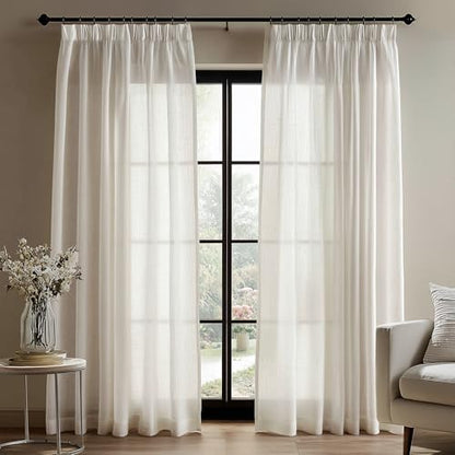 Kräuselband-Vorhänge – Voile-Vorhang aus Leinengarn, Halbtransparent
