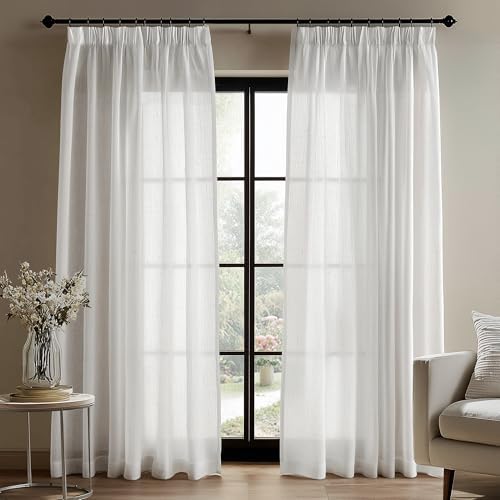 Kräuselband-Vorhänge – Voile-Vorhang aus Leinengarn, Halbtransparent