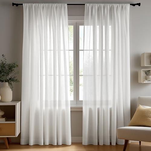 Kräuselband-Vorhänge – Voile-Vorhang aus Leinengarn, Halbtransparent