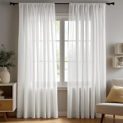 Kräuselband-Vorhänge – Voile-Vorhang aus Leinengarn, Halbtransparent