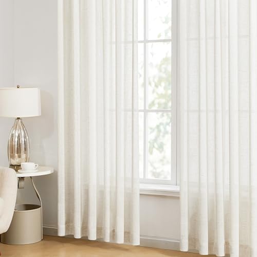 Kräuselband-Vorhänge – Voile-Vorhang aus Leinengarn, Halbtransparent