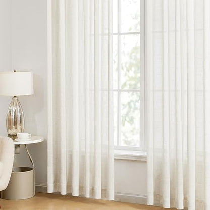 Kräuselband-Vorhänge – Voile-Vorhang aus Leinengarn, Halbtransparent