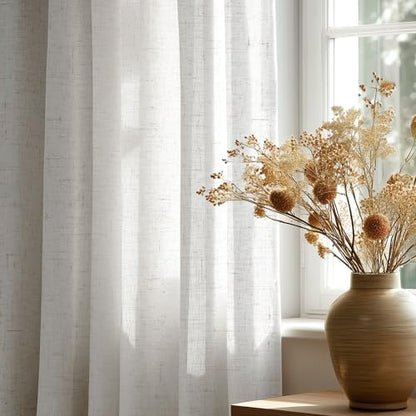 Kräuselband-Vorhänge – Voile-Vorhang aus Leinengarn, Halbtransparent