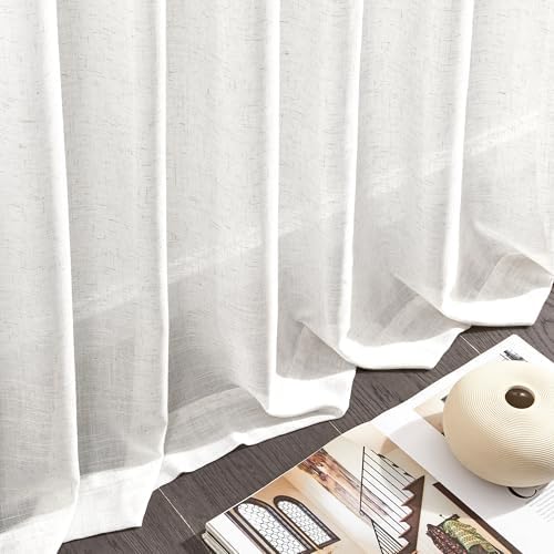 Kräuselband-Vorhänge – Voile-Vorhang aus Leinengarn, Halbtransparent