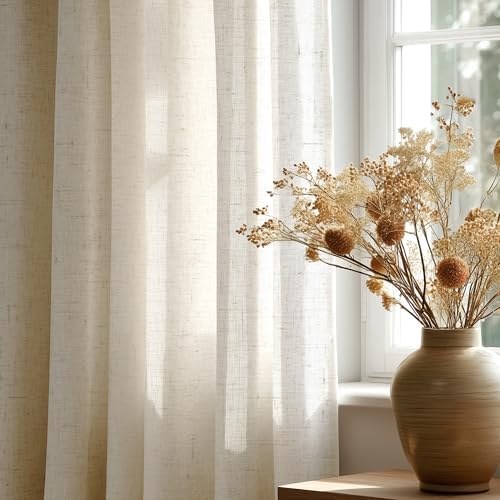 Kräuselband-Vorhänge – Voile-Vorhang aus Leinengarn, Halbtransparent