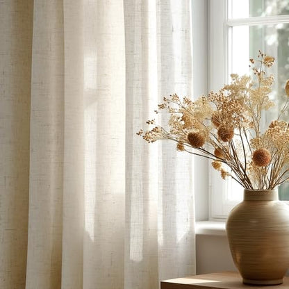 Kräuselband-Vorhänge – Voile-Vorhang aus Leinengarn, Halbtransparent