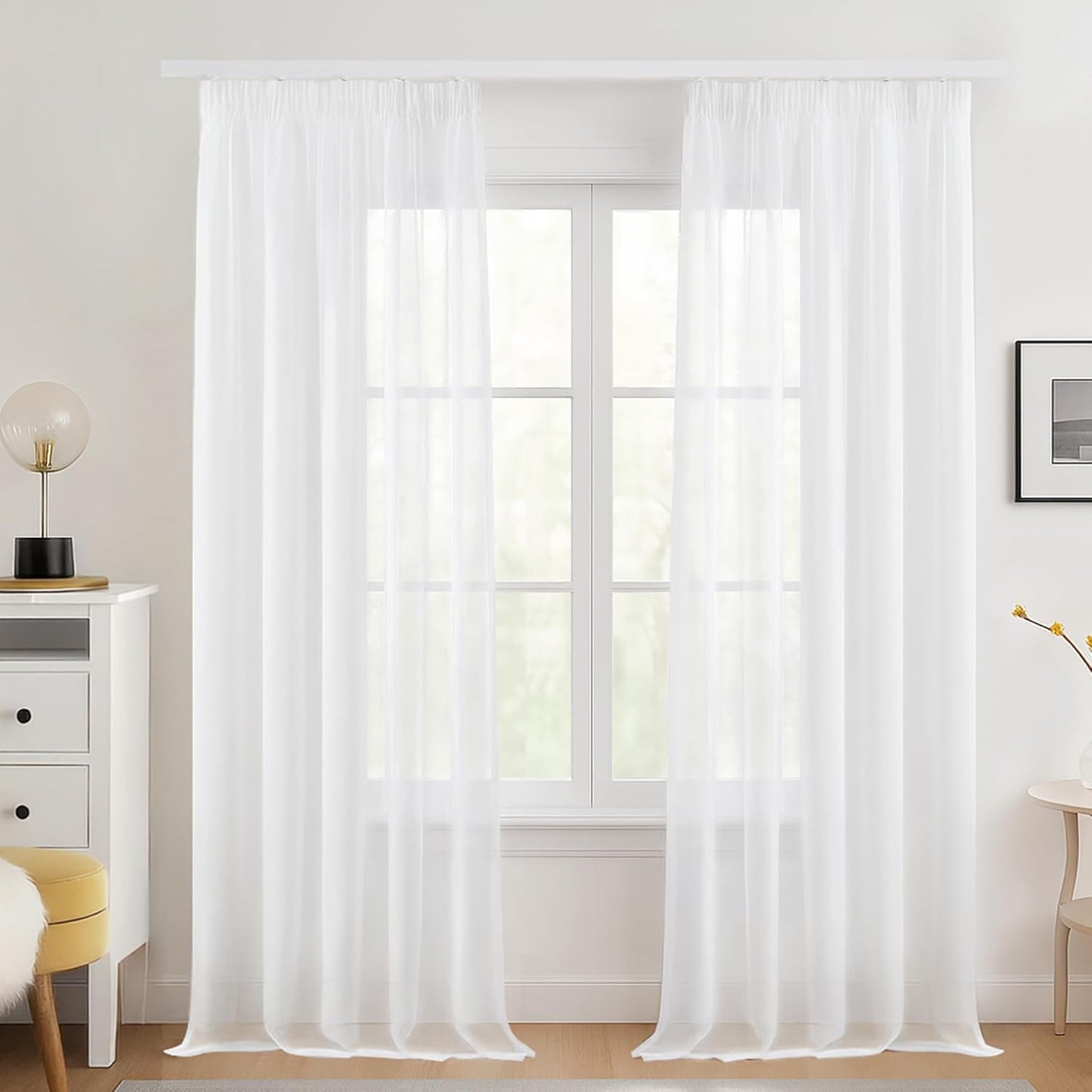 Stores-Vorhänge mit Kräuselband – Transparenter Voile-Vorhang, Weiß