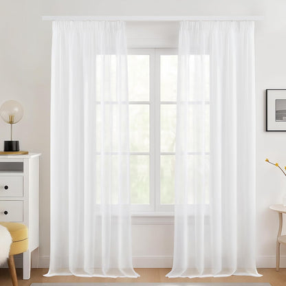 Stores-Vorhänge mit Kräuselband – Transparenter Voile-Vorhang, Weiß