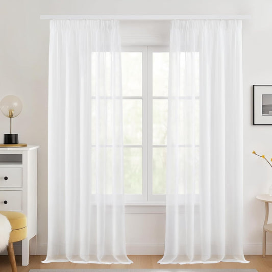 Stores-Vorhänge mit Kräuselband – Transparenter Voile-Vorhang, Weiß