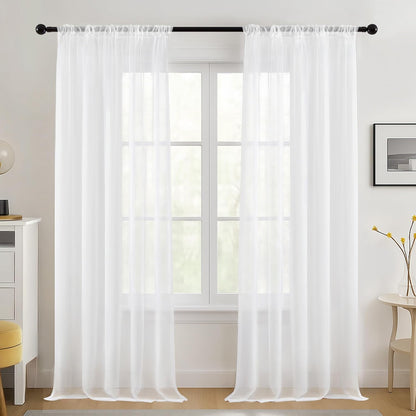Stores-Vorhänge mit Kräuselband – Transparenter Voile-Vorhang, Weiß