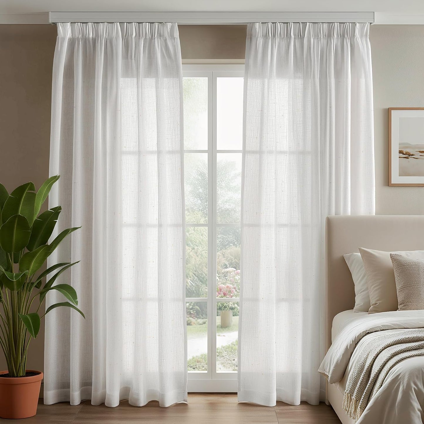 Kräuselband-Vorhänge – Voile-Vorhang aus Leinengarn, Halbtransparent