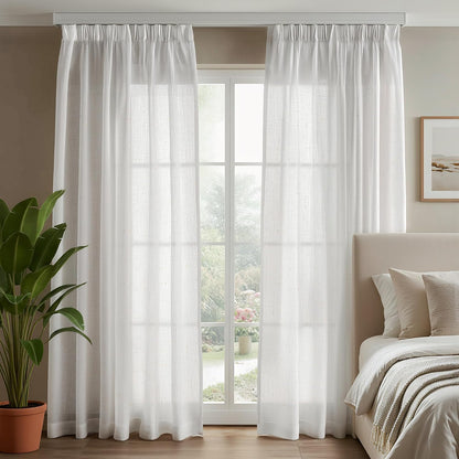 Kräuselband-Vorhänge – Voile-Vorhang aus Leinengarn, Halbtransparent